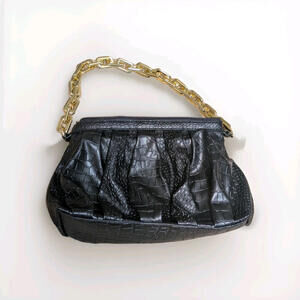 Black Croc Embossed Purse Gold Tone Chain JustFab Bag New With‎ Tag